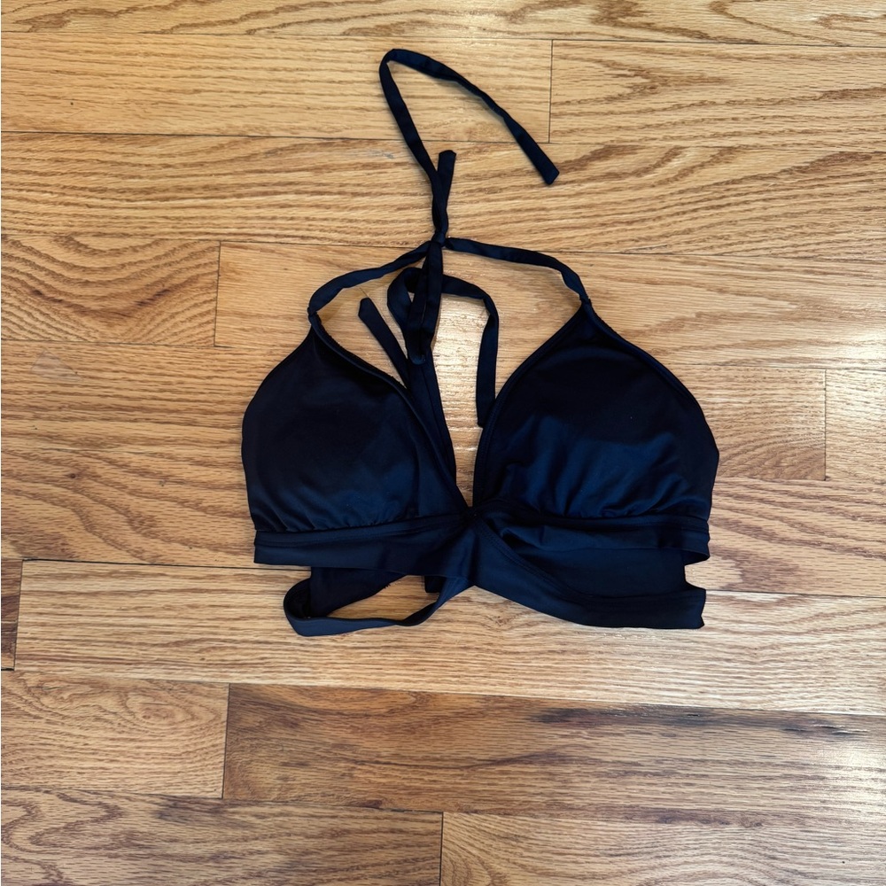 Kona Sol Black Bikini Top Halter Padded Criss Cross Swim Bathing Suit L - Picture 3 of 5